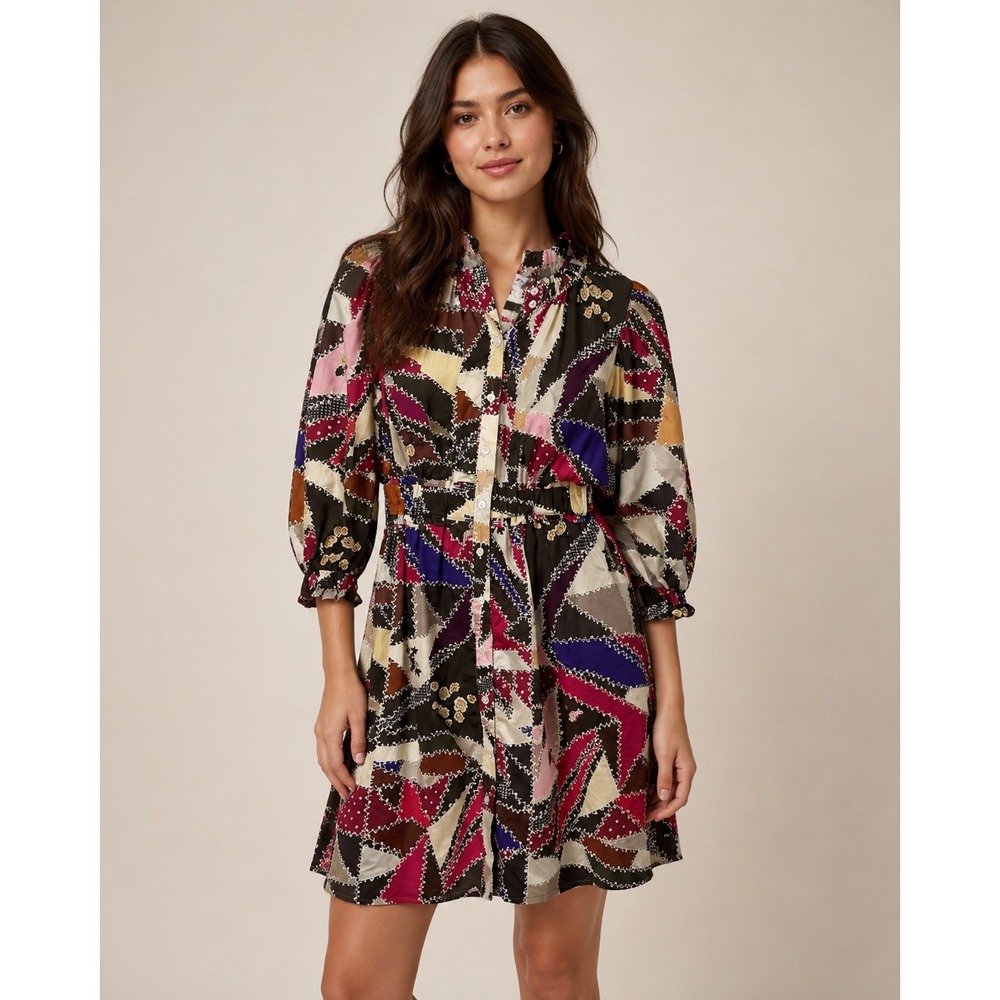 Never A WallflowerWomen's Abstract Patchwork Print Shirt Dress, XS